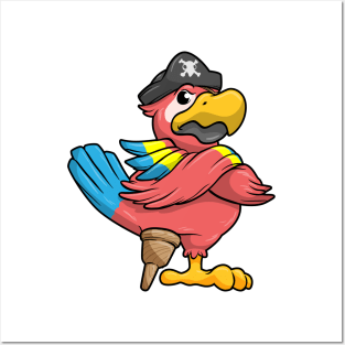 Parrot as Pirate with Wooden leg and Pirate hat Posters and Art